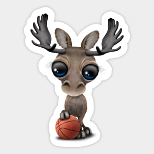 Cute Baby Moose Playing With Basketball Sticker